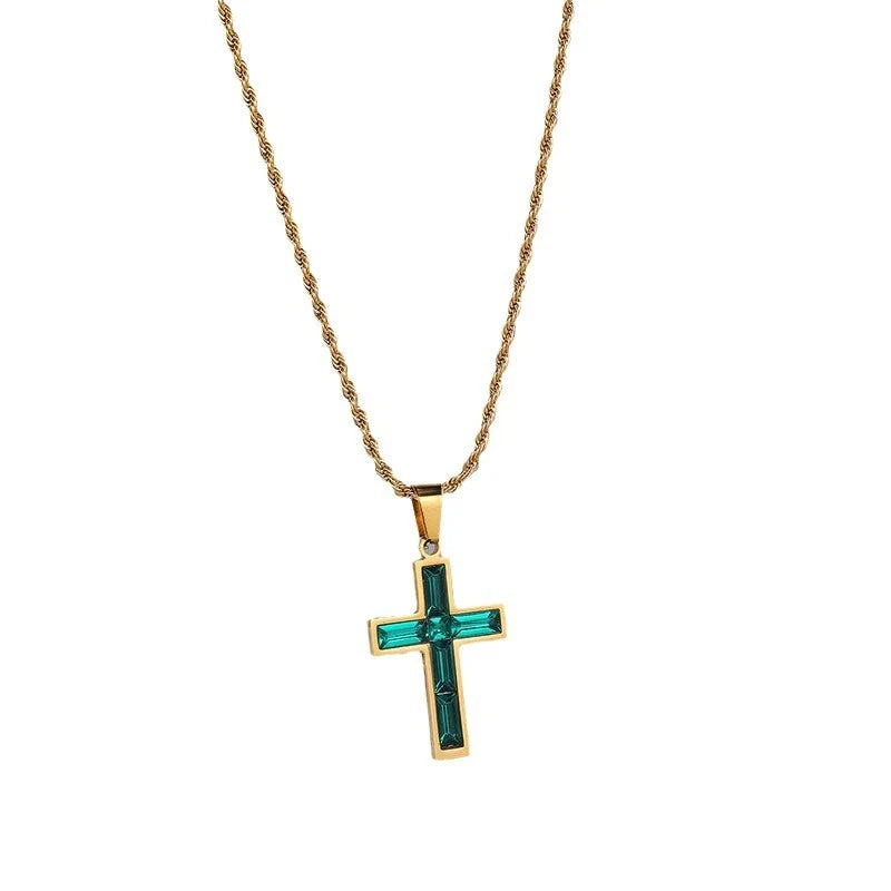 European and American style diamond cross necklace with no colour fading