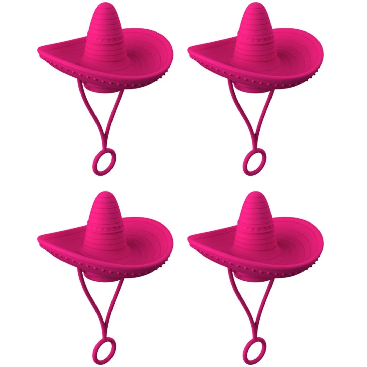 Sturdy Cowboy Hat-shaped straw covers made of food-grade silicone in vibrant colors like red, black, and brown