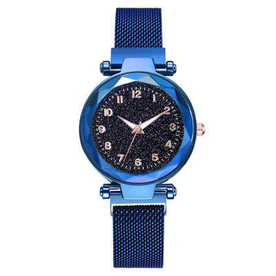Starry sky digital luminous quartz watch with round 20.5mm dial and alloy strap on display