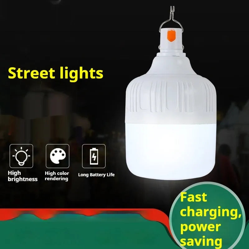 Rechargeable LED light bulb for night market stall with built-in lithium battery and Android cable