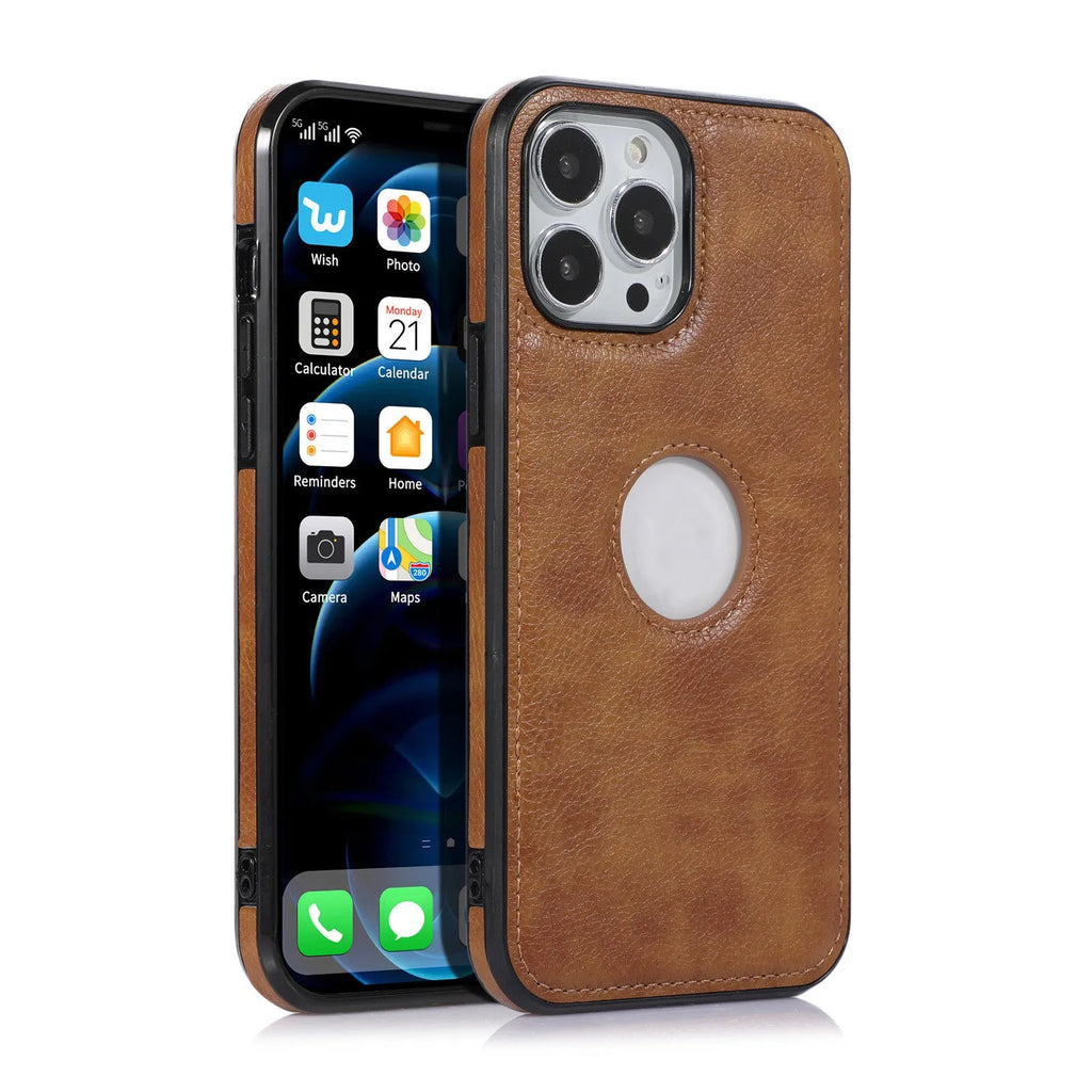 Imitation leather back cover phone case in black with fall protection for iPhone 14 Pro Max