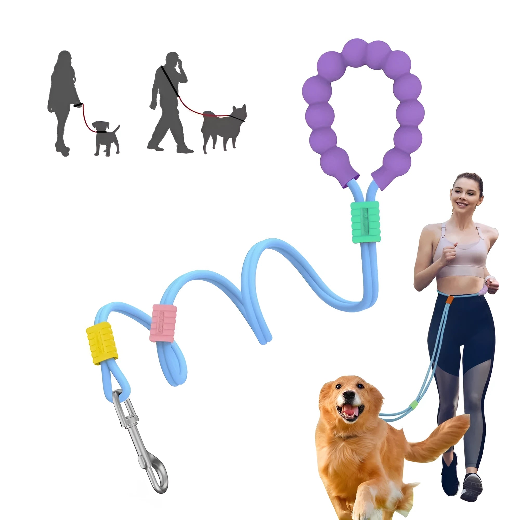 Nylon dog leash with foam handle in four colour options: black, light purple, sky blue, yellow.