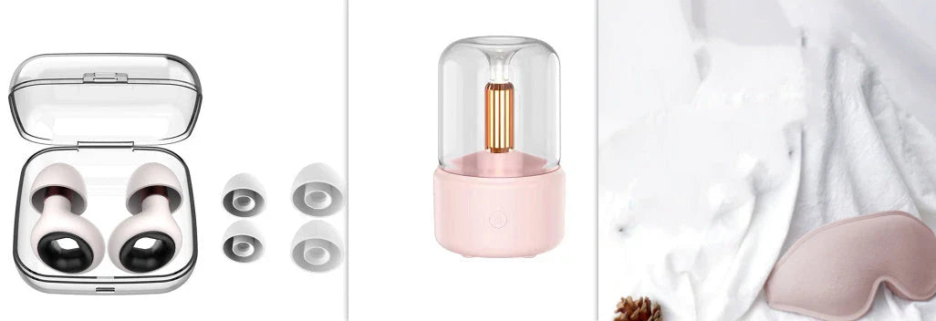 Atmosphere Light Humidifier with candlelight effect and aroma diffuser in beige, black, and pink options