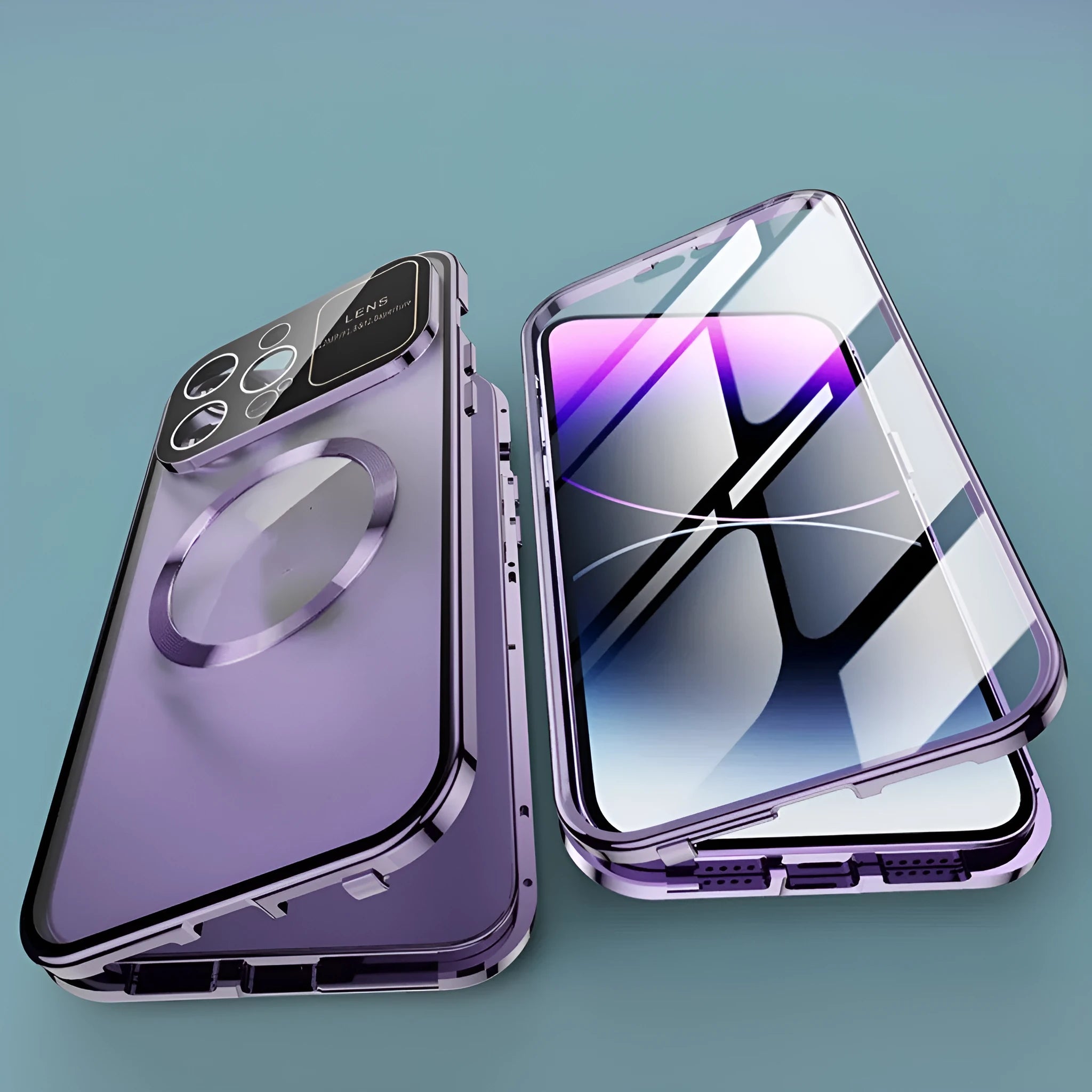 Metal peep-proof phone case with magnetic window for iPhone 16, black finish, all-inclusive design
