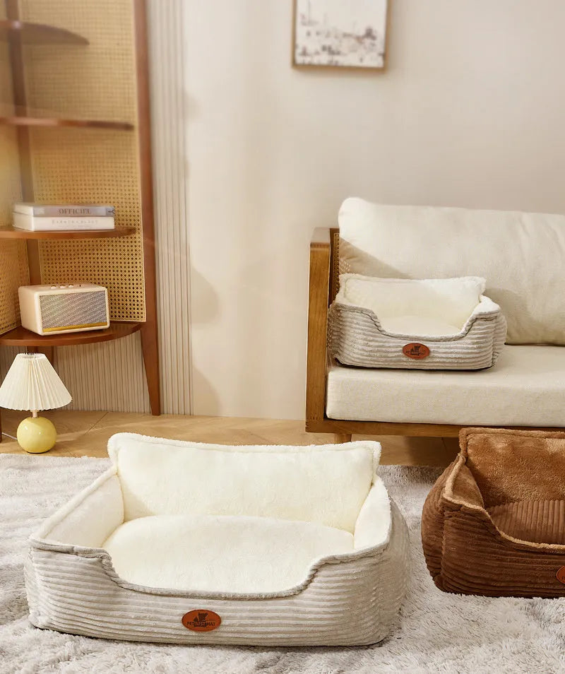 Removable cover pet bed for small medium dogs in coffee or white colour with multiple size options