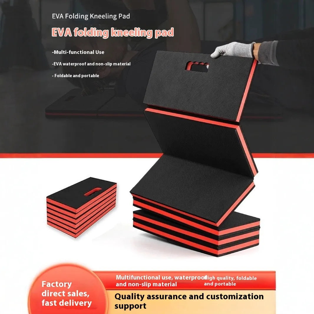 EVA folding kneeling mat folded and unfolded showing 116x40x2.5cm dimensions