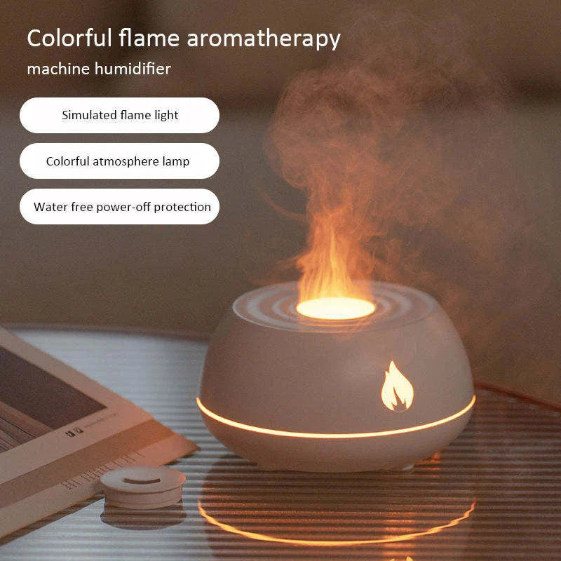 Soothing Flame Humidifier with 7-Color Lighting, Essential Oil Diffuser, and Automatic Shut-Off Feature