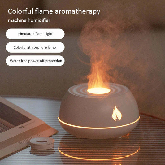 Soothing Flame Humidifier with 7-Color Lighting, Essential Oil Diffuser, and Automatic Shut-Off Feature