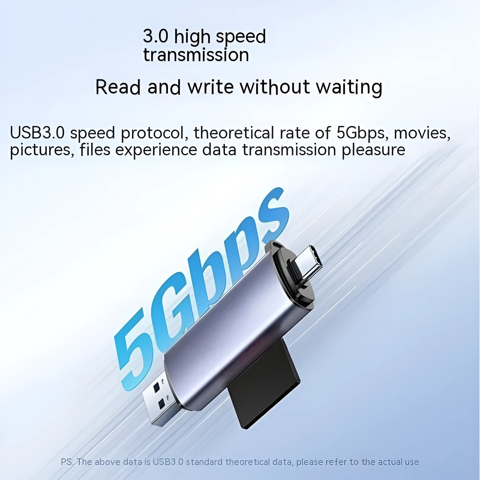 Multi-function card reader with SD TF Type-C conversion USB3.0 aluminium alloy housing for computer use