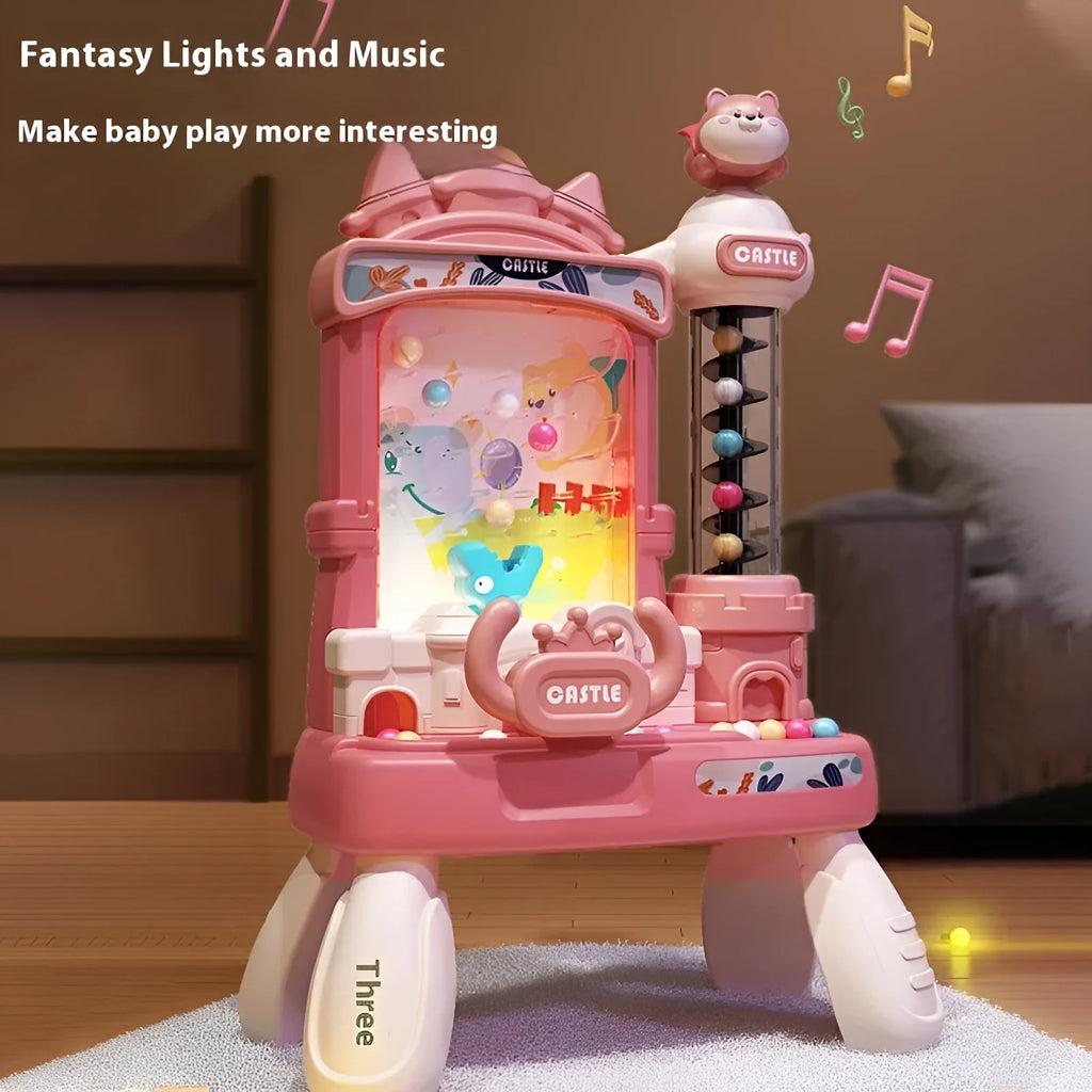 Children's desktop educational toys with beans, plastic, sound light rotation, pink green options, battery