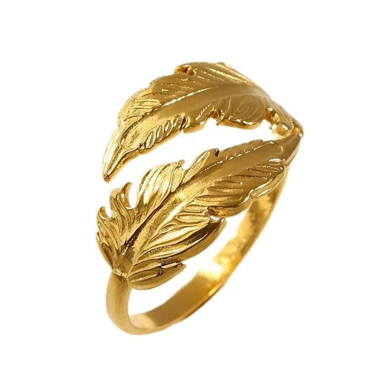 Adjustable titanium steel feather ring in silver or gold colour with electroplated finish