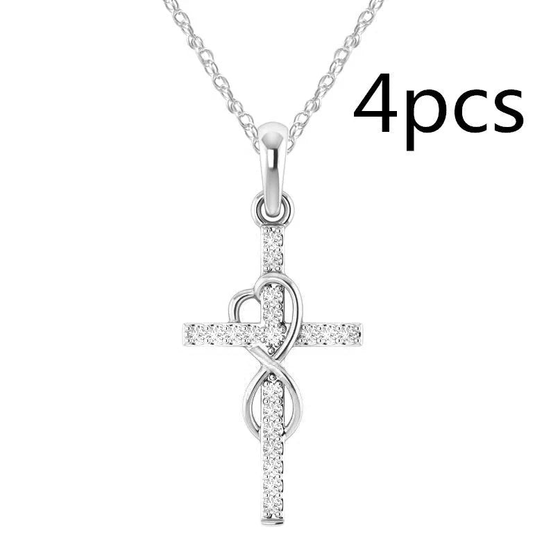 Alloy diamond eight-character cross necklace in gold, silver, and rose gold with adjustable length
