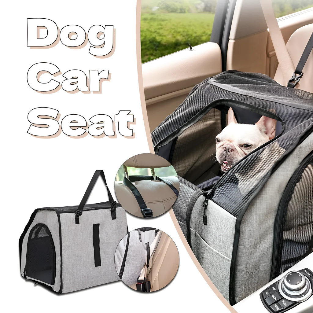 Gray portable foldable car pet cage with waterproof Oxford dog mat and PVC pipe frame for dog travel