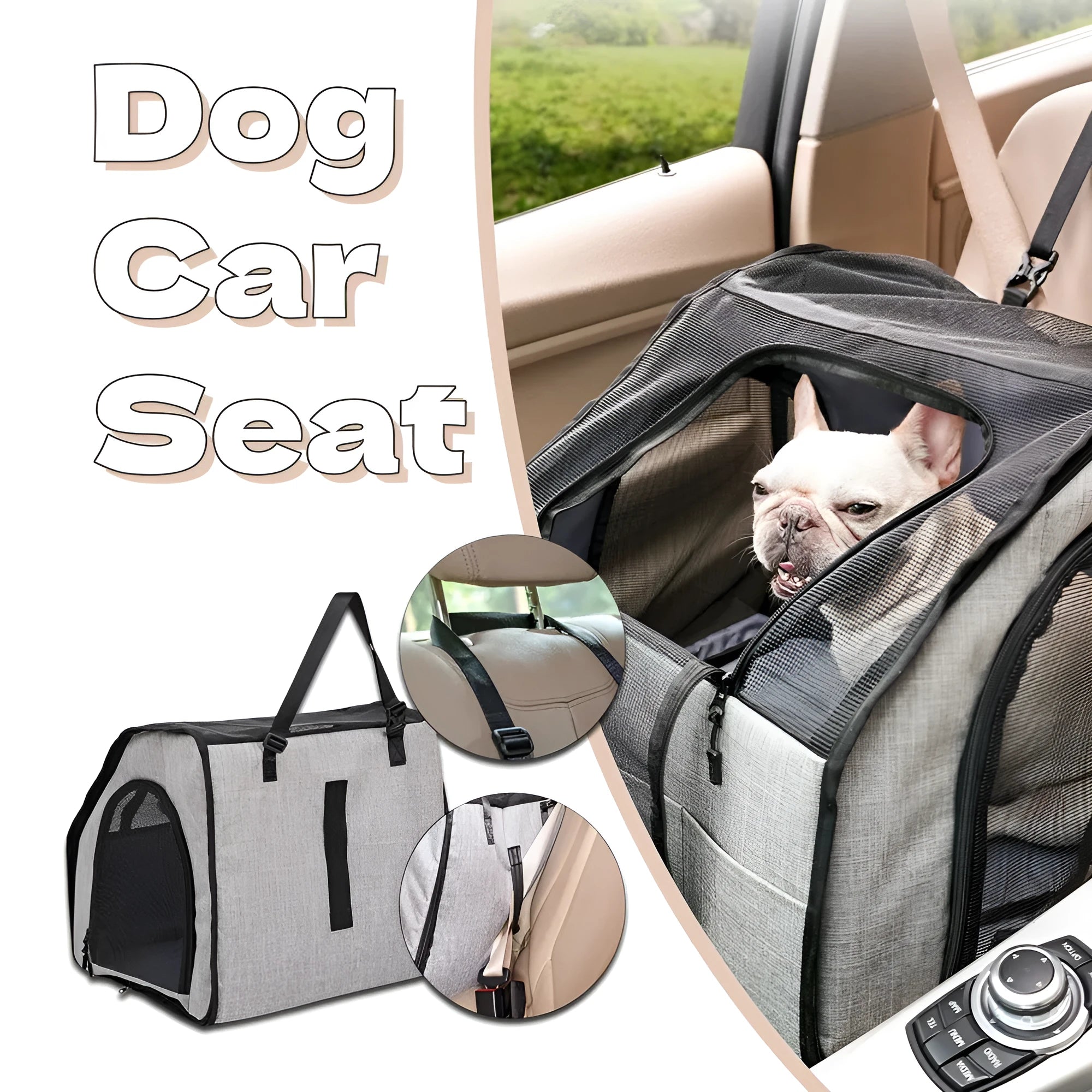 Gray portable foldable car pet cage with waterproof Oxford dog mat and PVC pipe frame for dog travel