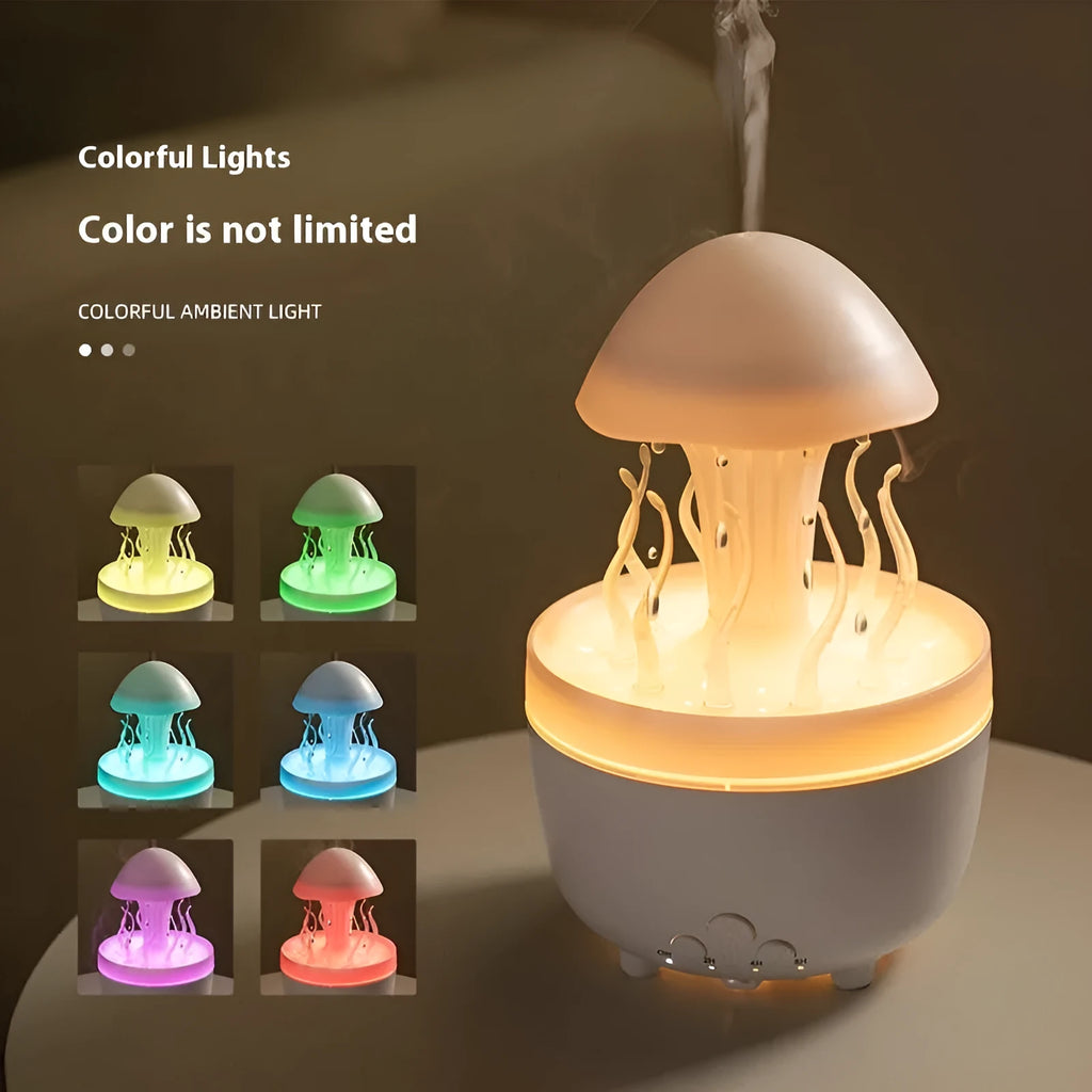 Rotating water drop aroma diffuser with colourful LED night light in column design