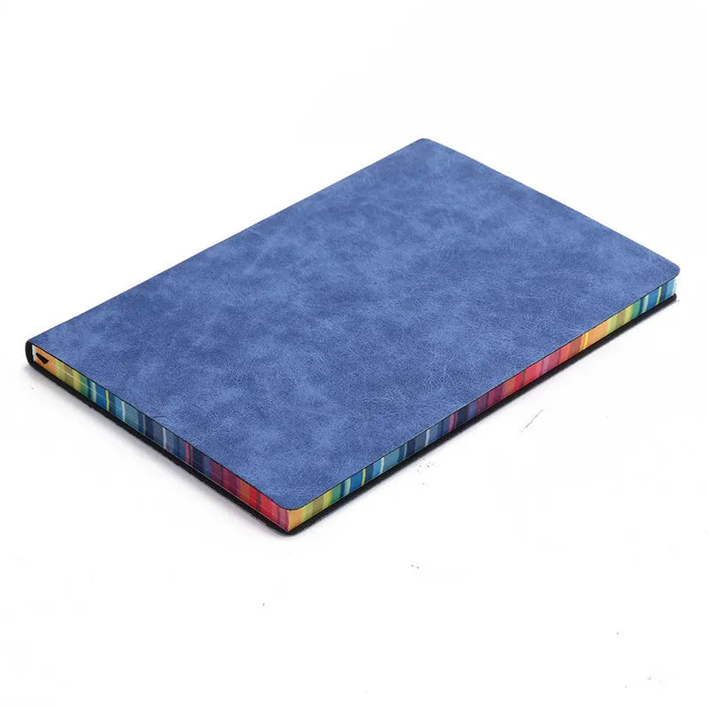 A5 PU leather cover notebook with rainbow side edge, 140x204mm, 96 sheets, lock line binding
