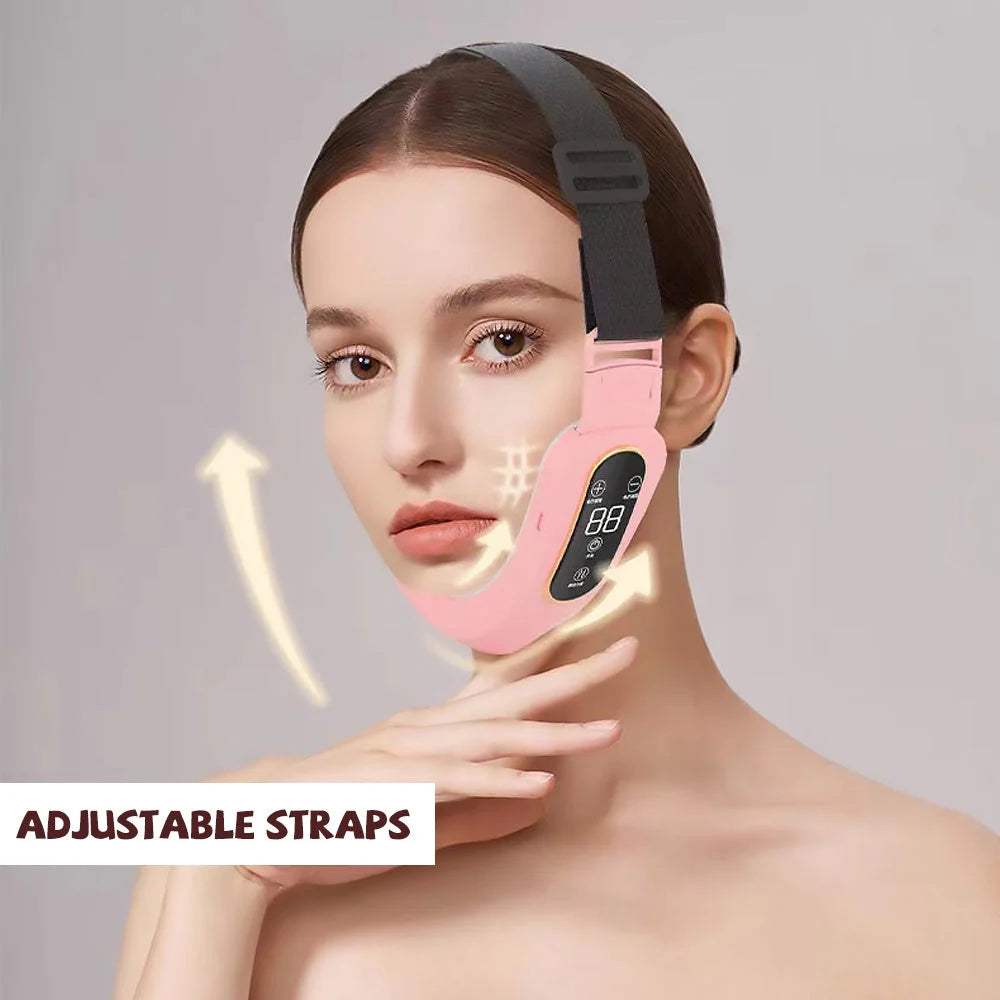 Microcurrent Face Massager with EMS and LED Photon Therapy in pink and white