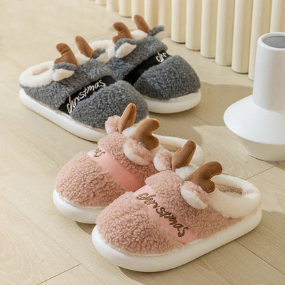 Cozy elk-inspired slip-on slippers with soft suede uppers and cushioned EVA soles for comfortable indoor wear