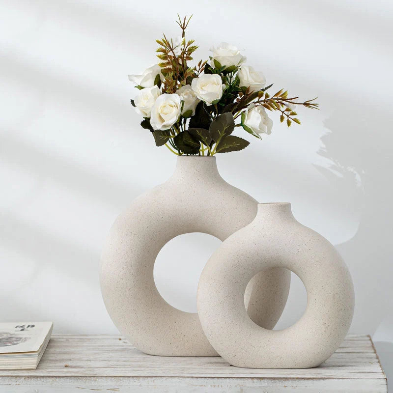 Frosted particle porcelain vase for modern flower arranging in various sizes and colors
