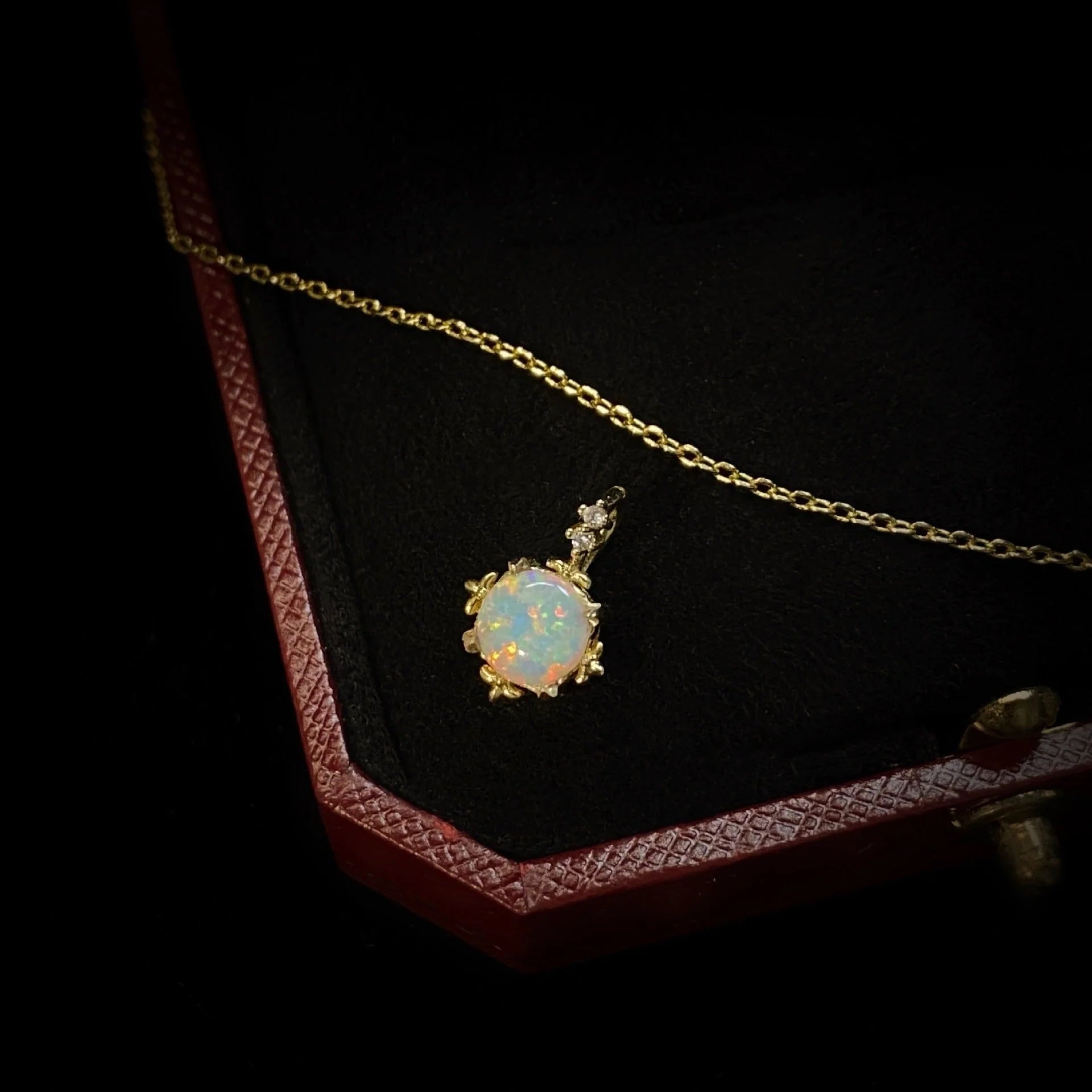 Opal Court Style Glow Gold Plated 14k Yellow Gold Necklace with Flower Pendant