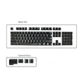Set of 104 transparent PBT keycaps for mechanical keyboards in orange, white, blue, and black colours.