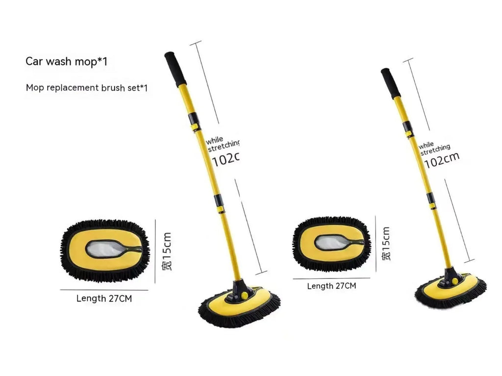 Telescopic curved car wash brush with aluminium handle and chenille mop head