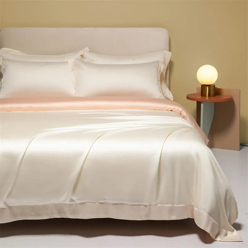 Luxury Tencel fibre bed sheet set in a solid colour, showing the quilt cover and pillowcases.