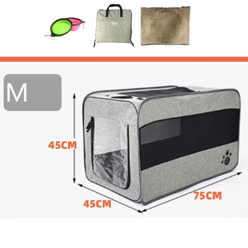 Premium soft-sided pet carrier with seatbelt straps, foldable design, and removable cushion for safe and comfortable pet travel