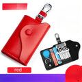 Genuine leather keychain card holder in square vertical format with internal key mapping