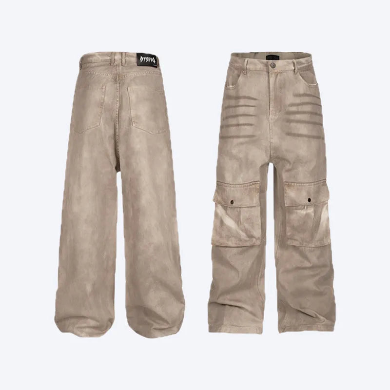 Marble Dark women's straight-leg loose casual trousers made from pure cotton denim on a mid-waist.