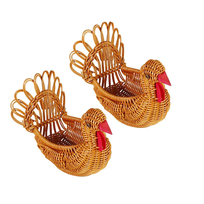 Deer-shaped rattan fruit basket for kitchen storage and decor
