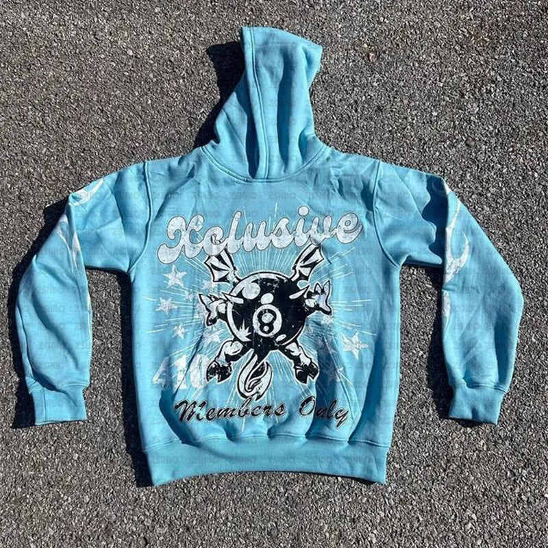 Personalised loose pullover with front letter printing and a kangaroo pocket in a street hipster style.
