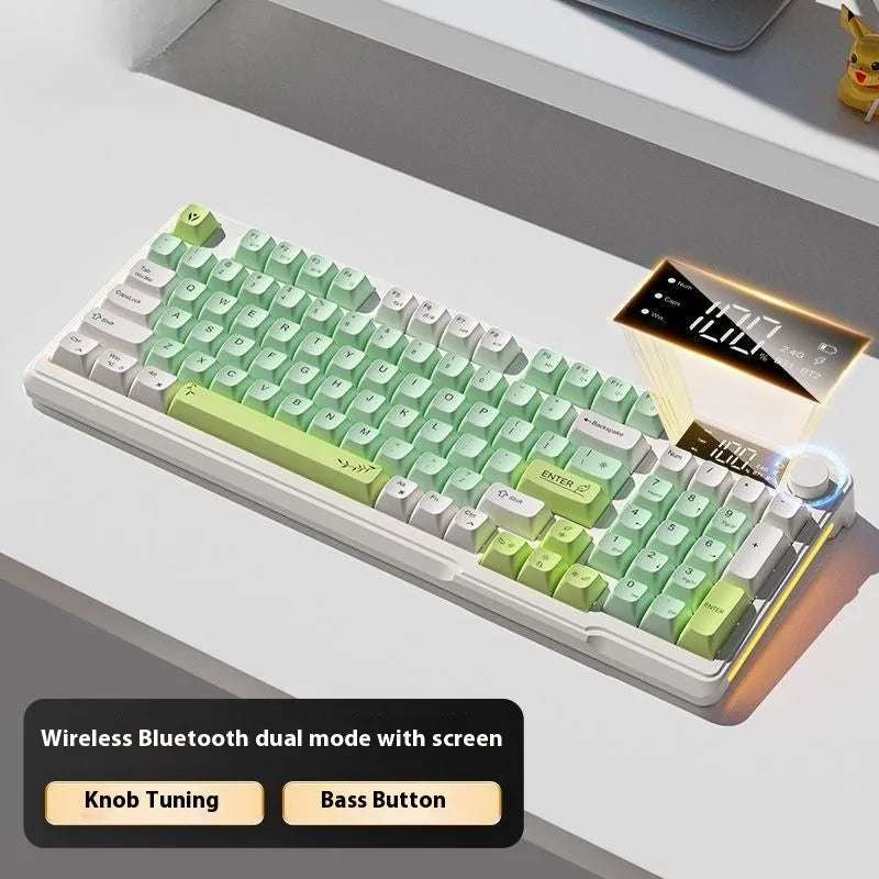 Wireless Bluetooth keyboard and mouse set with mechanical feeling keys shown in blue white colour combination