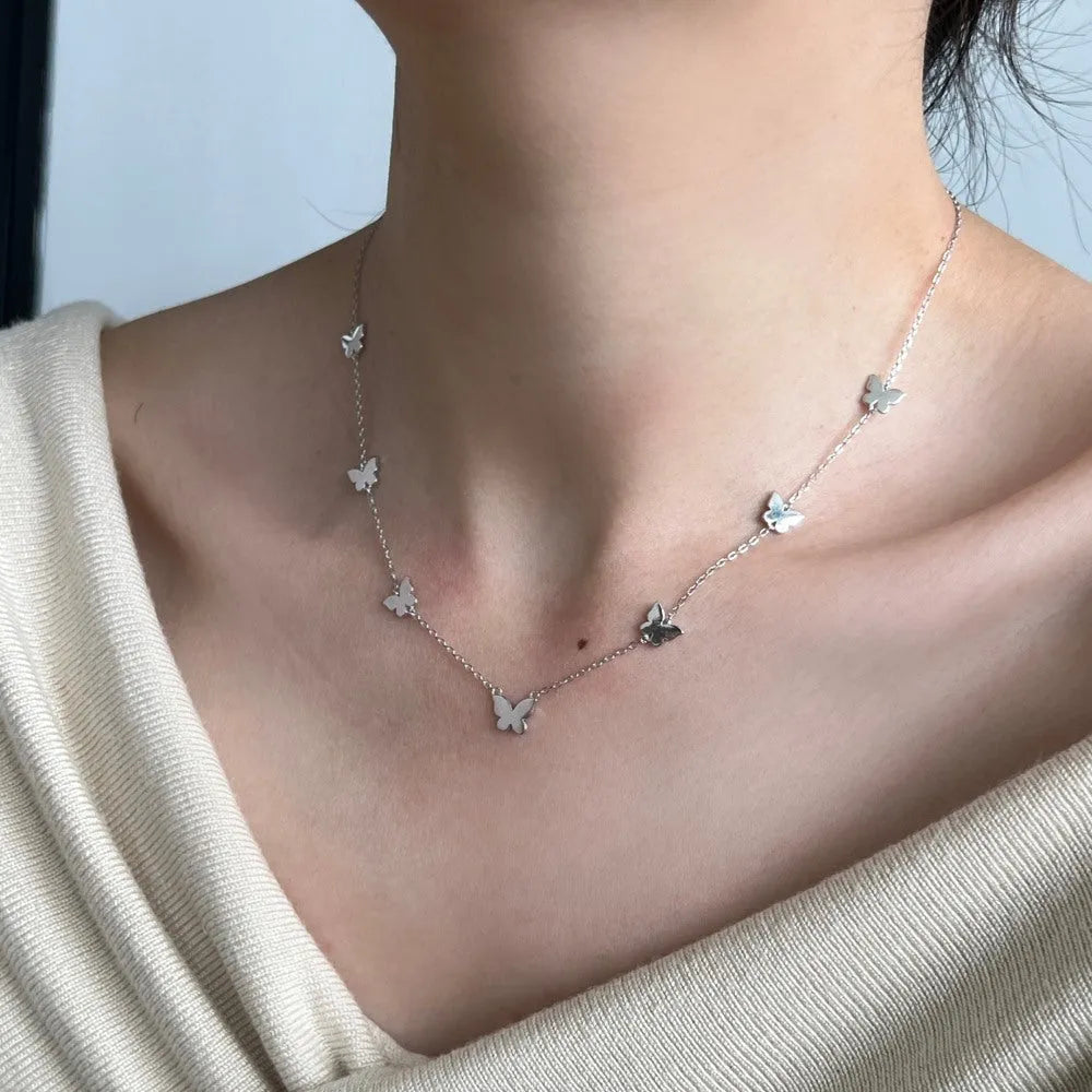 925 silver butterfly stitching design gloss necklace on clavicle chain gold finish 8.3x9.7mm pendant