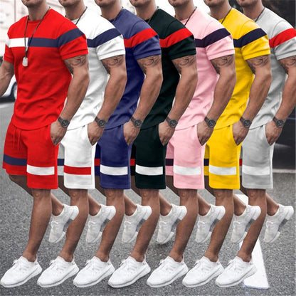 Men's Athletic Leisure Patchwork Short Sleeve Fitness Suit in various colours