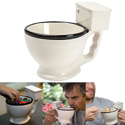 Humorous toilet-shaped ceramic coffee mug with handgrip, perfect for gag gifts or unique decor