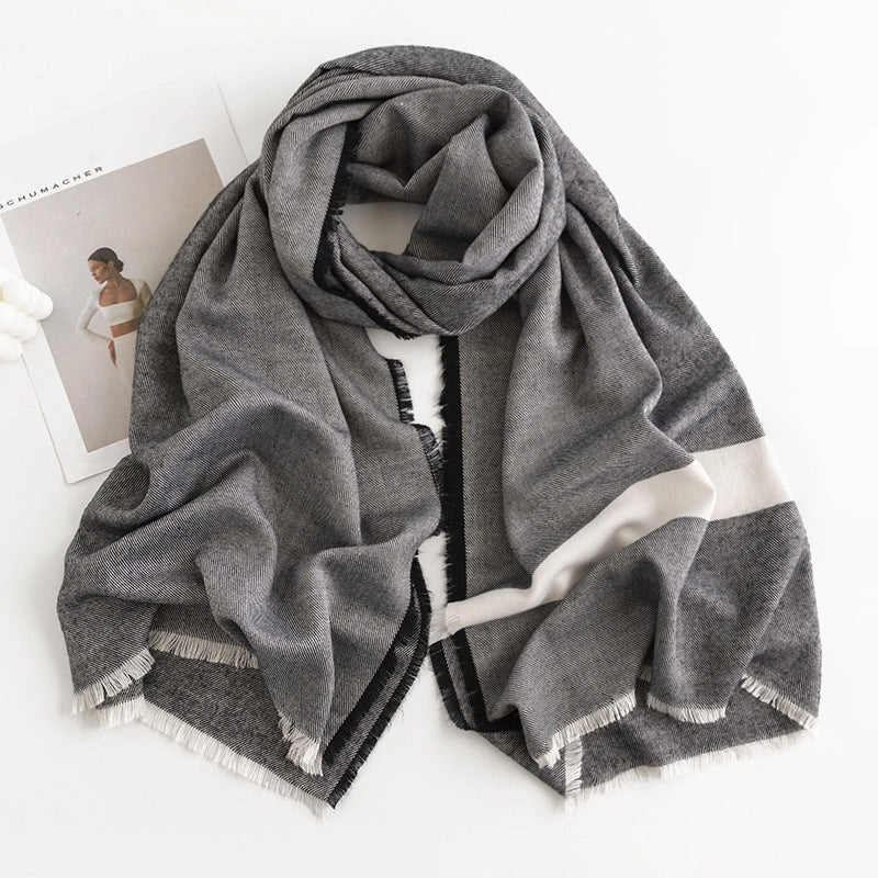 Herringbone pattern artificial cashmere scarf in various colours with tassel fringe