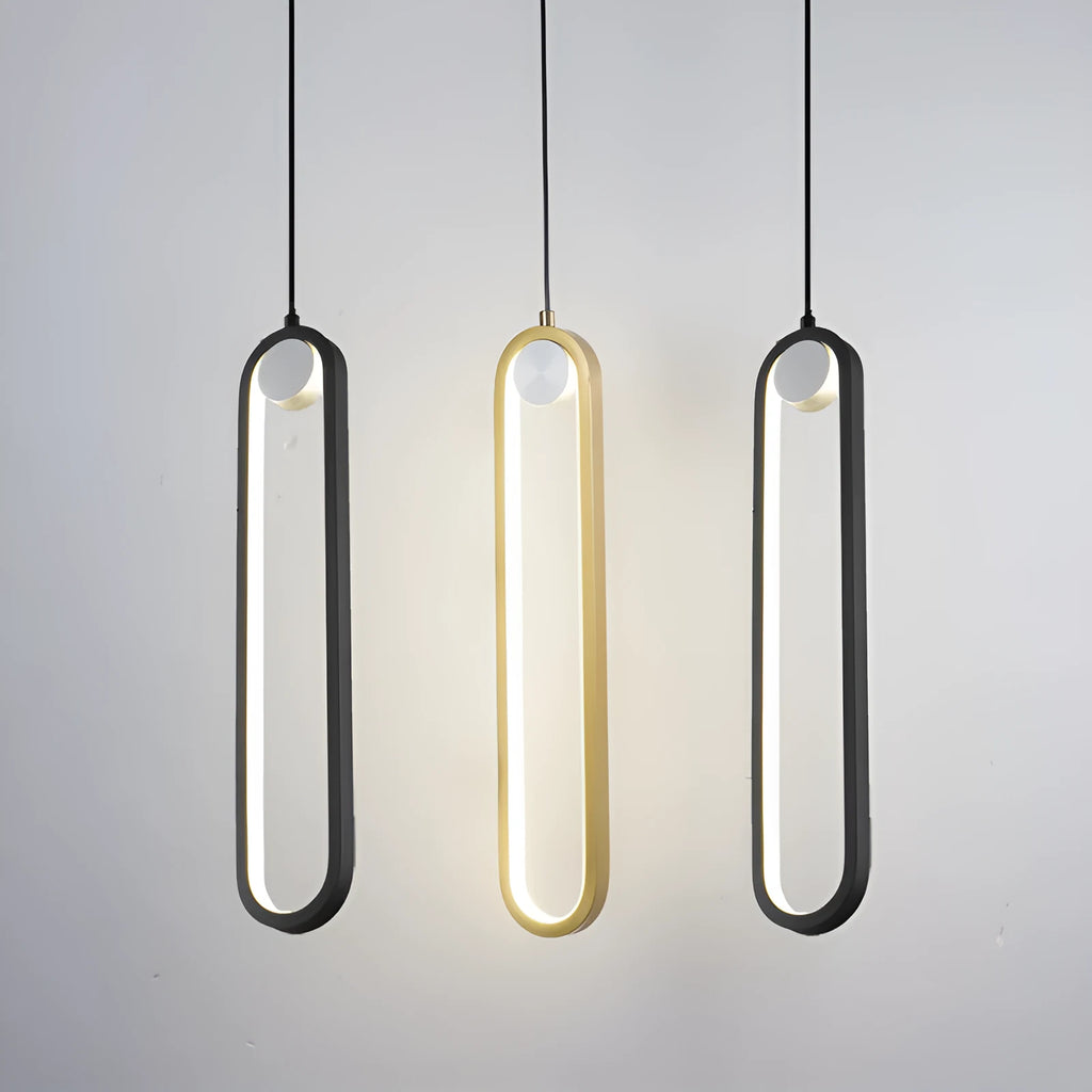Nordic minimalist oval bedside chandelier with LED colour-changing light in Black A finish over a wooden side table