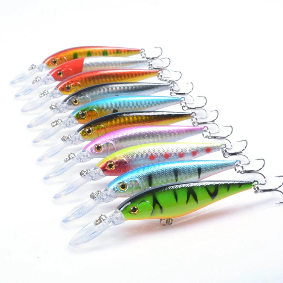 Bionic fishing lure showing 11cm length with detailed colour pattern on ABS plastic body