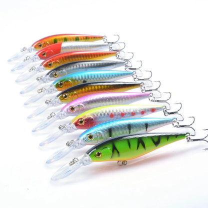 Bionic fishing lure showing 11cm length with detailed colour pattern on ABS plastic body