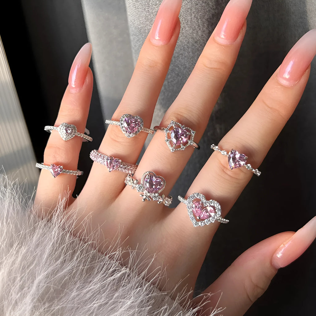 French S925 sterling silver heart-shaped ring for women in silver colour, sweet love style