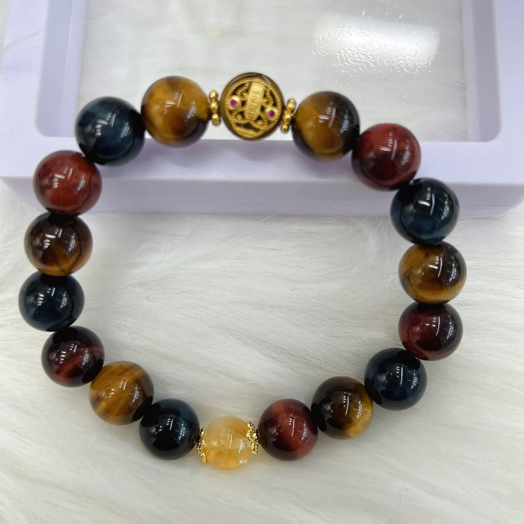 Natural tiger eye stone bead bracelet with loose round beads and 18cm Maillard style design