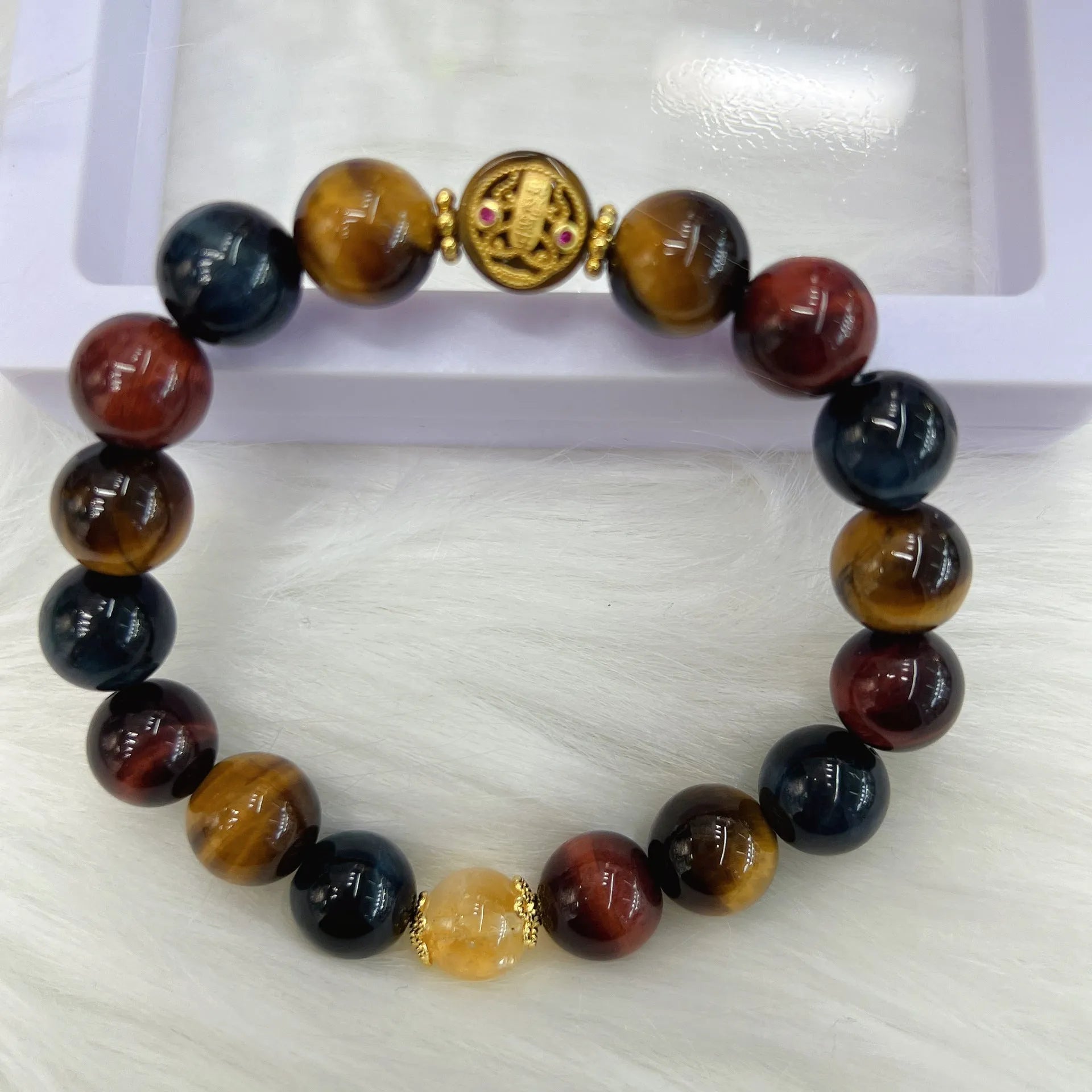 Natural tiger eye stone bead bracelet with loose round beads and 18cm Maillard style design