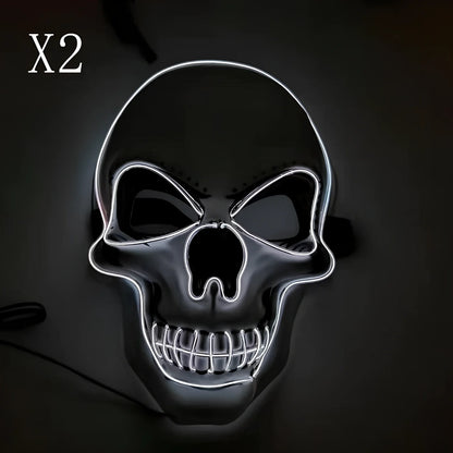 LED illuminated skull Halloween mask with adjustable strap and multiple light settings