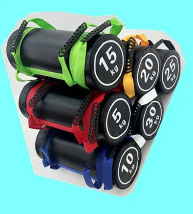 Flat white PVC fitness training sandbag for weight lifting and gym workouts.