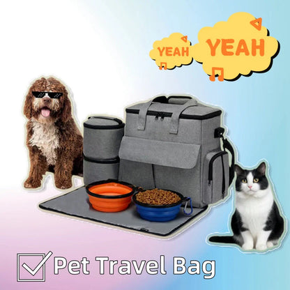 Grey dog travel backpack kit with removable divider and bonus training bag