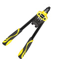 Yellow 13-inch manual rivet gun with built-in interchangeable tips for household DIY projects.