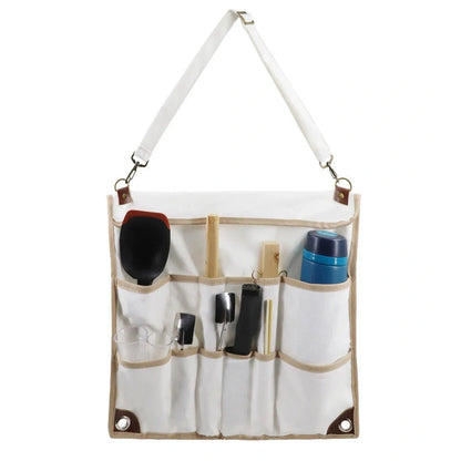 Camping tableware storage bag with 44x38cm dimensions and hanging feature for outdoor utensil organisation