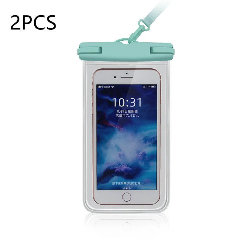 PVC full transparent mobile phone waterproof bag in blue for outdoor use at the beach