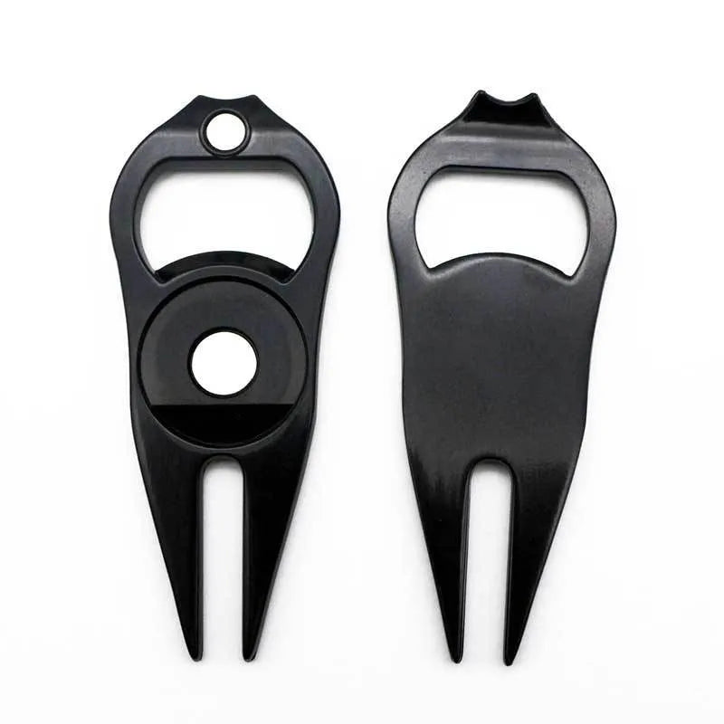 Zinc alloy golf ball yoke bottle opener tool in black, green or silver colours with 88mm length